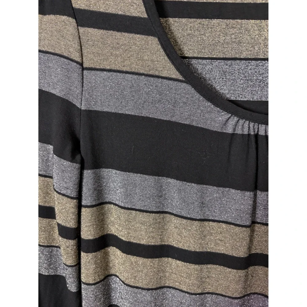 Three Dots Womens Dress‎ Metallic Striped Long Sleeve Knit Black Gold Silver Med